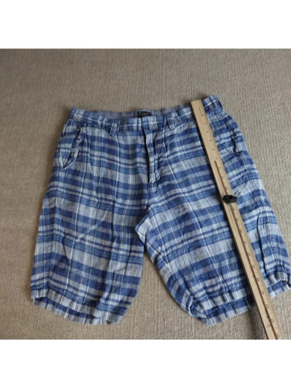 J.Crew Mens Shorts 32 Blue Plaid Linen 10